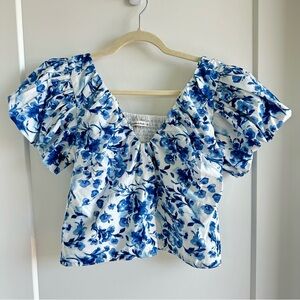 Abercrombie & Fitch Blue Puff Sleeve Ruched Blouse